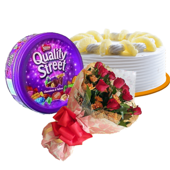 Red Flowers with Quality Street